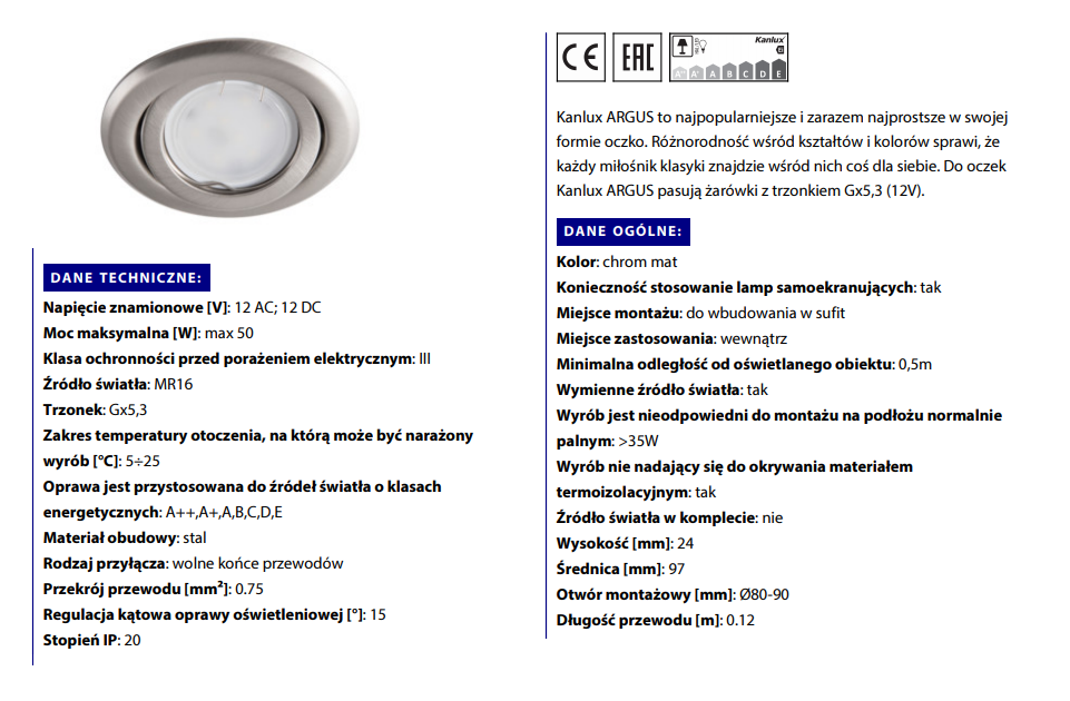 Oprawa sufitowa punktowa ARGUS CT-2115-GM grafitowa