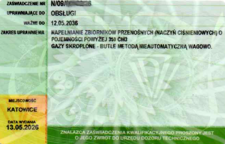 Zaświadczenie kwalifikacyjne UDT napełnianie zbiorników przenośnych gazami skroplonymi Cieplo24.pl