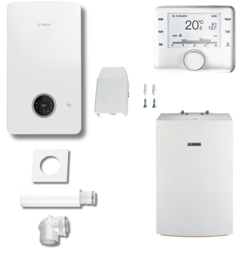 Bosch CONDENS GC2300iW 20P Kocioł gazowy + zasobnik Stora Wd120B + regulator CR400 + zestaw przyłączeniowy 80/125 do szachtu + czujnik temperatury zew