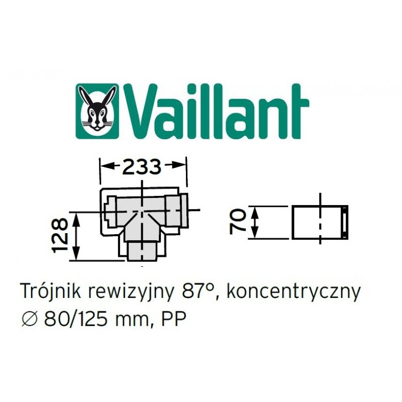 Vaillant trójnik 87° koncentryczny 80/125 trójnik rewizyjny PP kod 303217