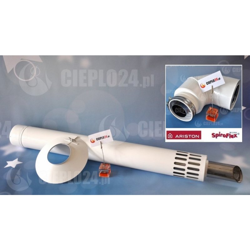 Spiroflex zestaw kominowy biały Ariston 80/125 wyrzut boczny do kotłów kondensacyjnych SX-TD60/100-80/125AARKB-PAKIET