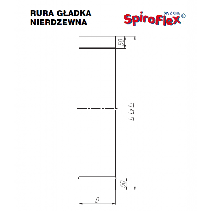 Spiroflex  rura prosta fi 120 500 mm , kod SX-WN120SG0,5  nierdzewna kominowa do kotła