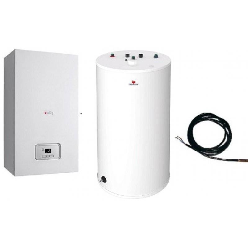 Saunier Duval Pakiet Kocioł gazowy Thelia Condens AS 30 + czujnik NTC temperatury zasobnika + zasobnik c.w.u. FE 120/6 BM kod 0010019699