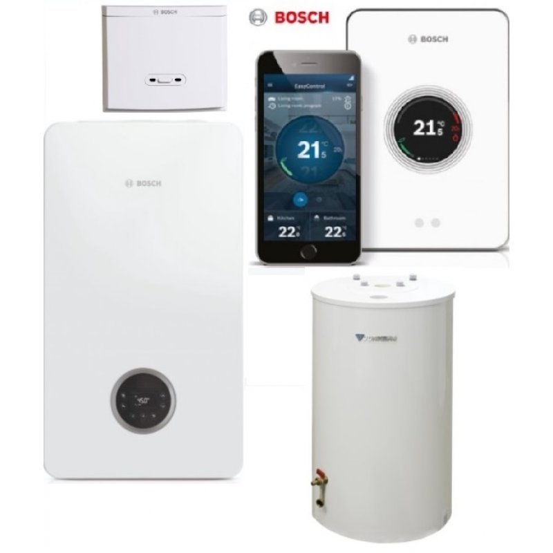 Bosch CONDENS GC2300iW 15P Kocioł gazowy + zasobnik c.w.u WST120-5O + regulator EasyControl CT200 + czujnik temperatury zasobnika c.w.u + moduł K20RF kod 8734100656 PIERWSZE URUCHOMIENIE GRATIS