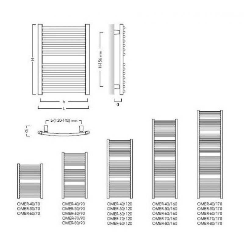 Instal-projekt OMEGA R 60/140 Grzejnik łazienkowy z podłączeniem dolnym, biały kod OMER-60/140 