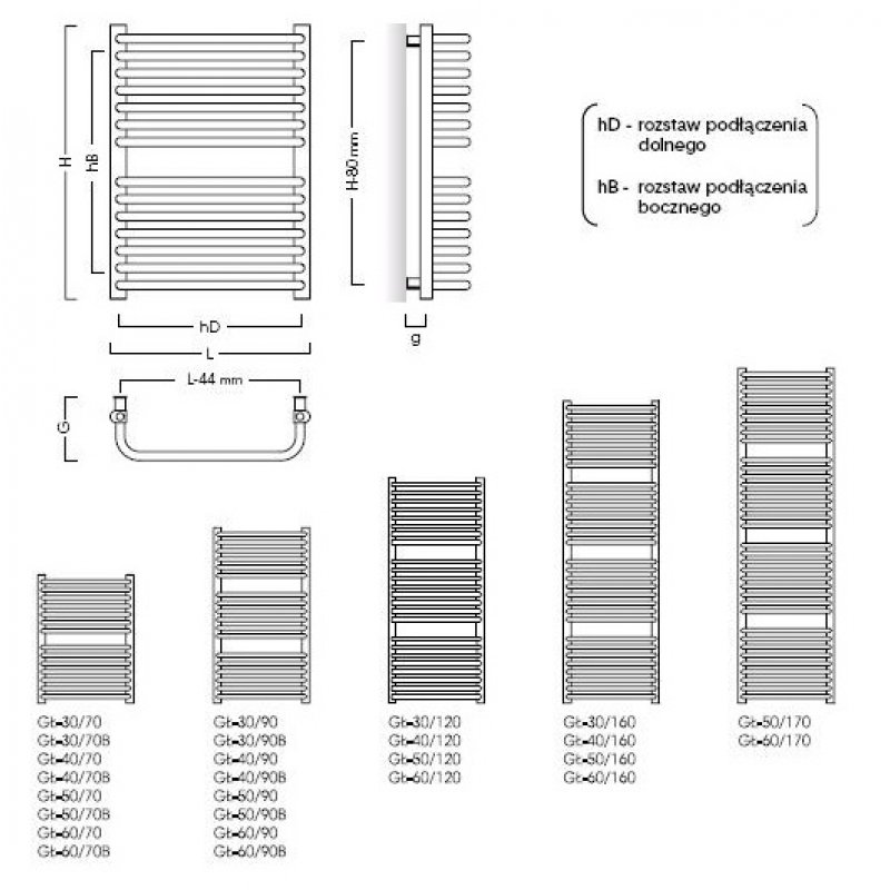 Instal-projekt STANDARD 400X1200 Grzejnik łazienkowy z podłączeniem dolnym, biały kod GŁ-40/120 