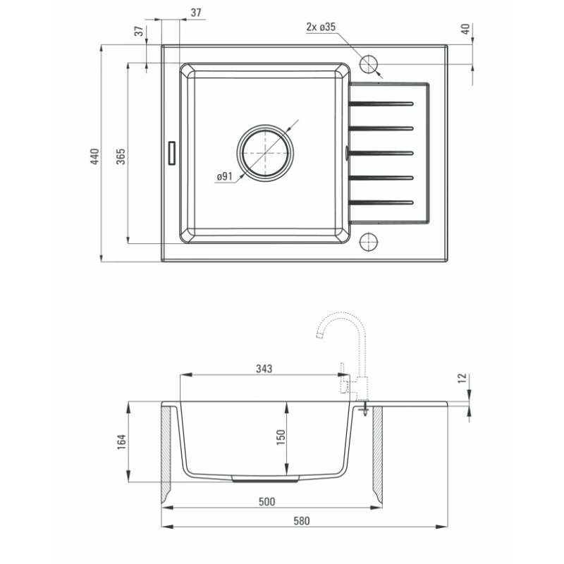 Deante Zorba Zlewozmywak 1-komorowy z krótkim ociekaczem w kolorze grafitowym 580x440x150 + OSP w kartonie Kod ZQZ_211A 