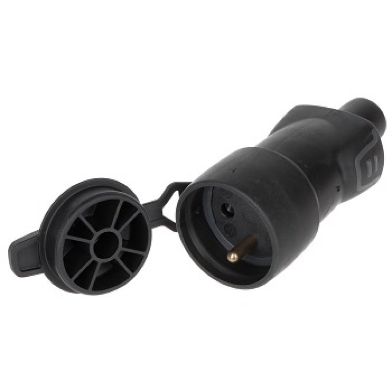 LEGRAND HELMO Gniazdo przenośne 1x230V, z uziemieniem, pokrywą, IP-44, gumowe, czarne KOD 50117