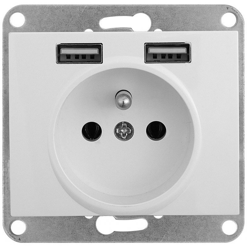 ONNLINE Omega Gniazdo pojedyncze z uziemieniem, ładowarka 2A, 2xUSB, PT-16O/USB BIAŁY KOD 9002636