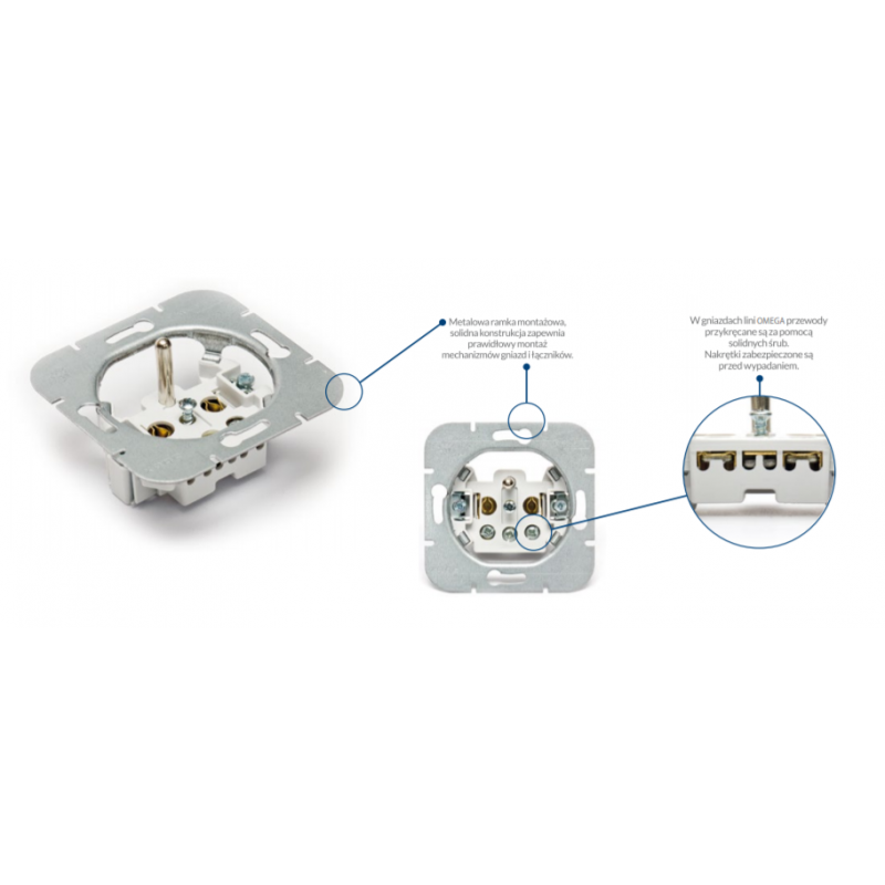 ONNLINE Omega Gniazdo pojedyncze z uziemieniem 16A ładowarka 2xUSB, PT-16O/USB SREBRNY KOD 9002638 