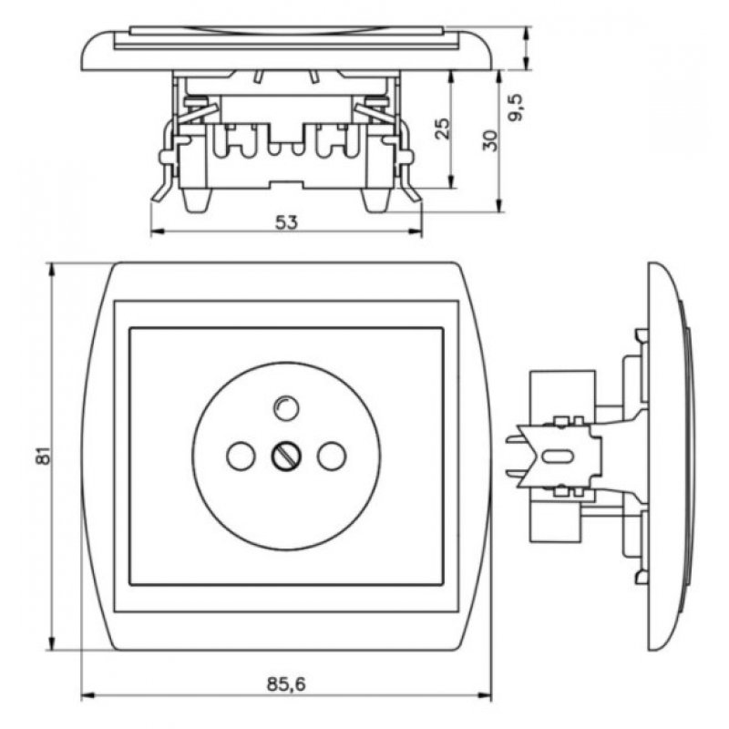 Abex NOVA Gniazdo wtyczkowe pojedyncze bryzgoodporne z klapką srebro Kod PT-16PN MODUŁ 