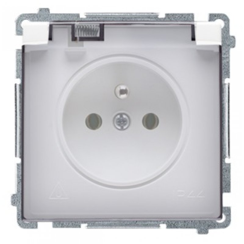 KONTAKT SIMON BASIC Gniazdo pojedyncze z uziemieniem, klapką dymną, IP-44, białe KOD BMGZ1B.01/11A