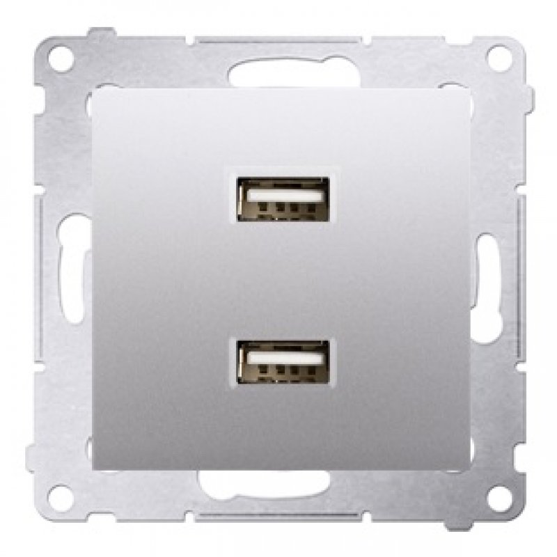 KONTAKT SIMON 54 Ładowarka 2x USB, 2.1A, 230V, srebrna KOD DC2USB.01/43