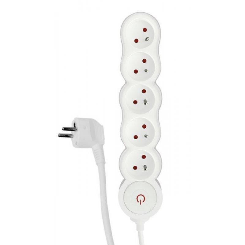 DPM Przedłużacz z wyłącznikiem, 5 gniazd, biało-szary, dł. 1,5 m KOD PPN50