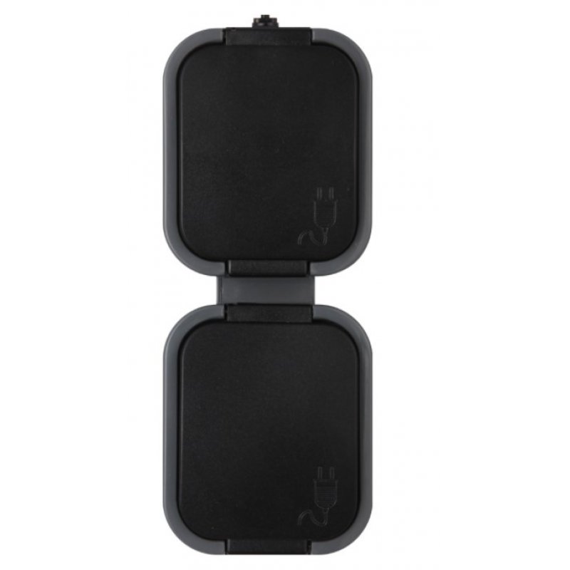 Abex B2 Gniazdo wtyczkowe podwójne pionowe 2P+Z bryzgoodporne z klapką, Szaro-czarne Kod NT-6B2/P SZARY/CZARNY