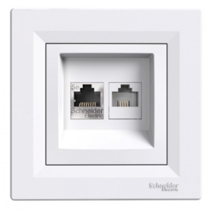 Schneider Electric ASFORA Gniazdo telefoniczne RJ11+komputerowe kategorii 5e, UTP, białe KOD EPH4900121
