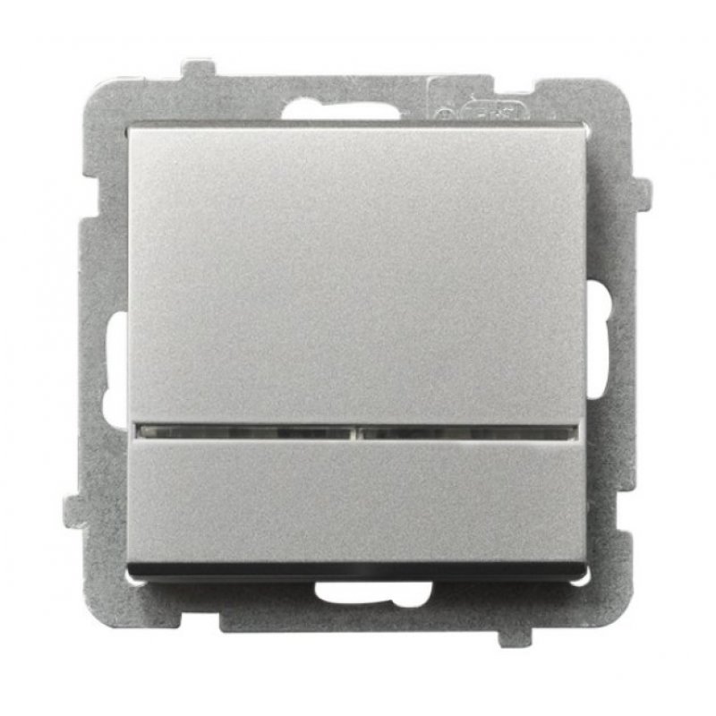 OSPEL Sonata Łącznik jednobiegunowy z podświetleniem niebieskim, srebro mat KOD ŁP-1RS/M/38