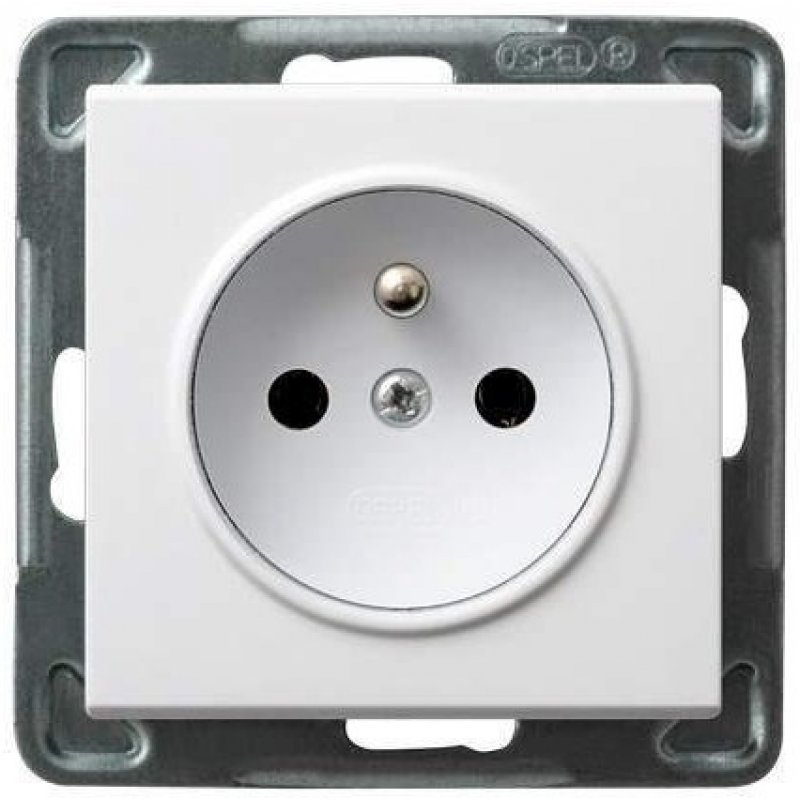OSPEL SONATA Gniazdo pojedyncze z uziemieniem, białe KOD GP-1RZ/M/00