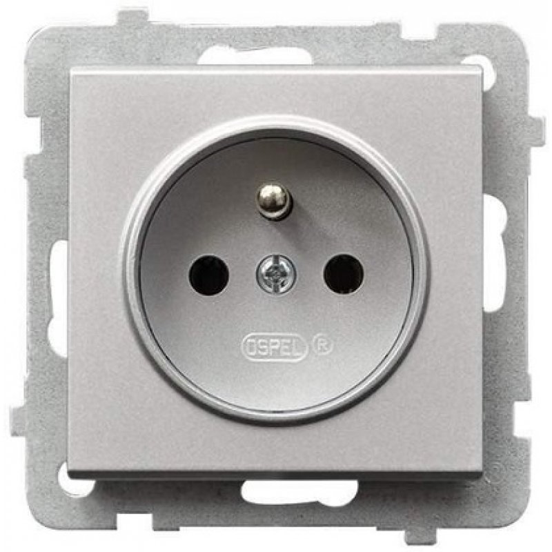 OSPEL SONATA Gniazdo pojedyncze z uziemieniem, srebrny matowy KOD GP-1RZ/M/38