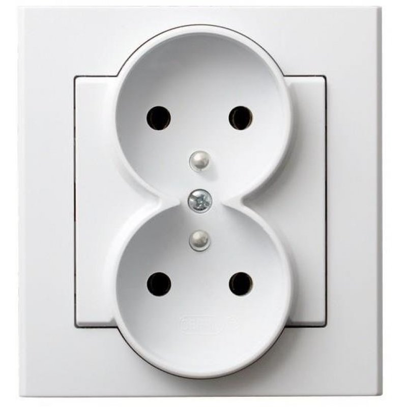 OSPEL SONATA Gniazdo podwójne z uziemieniem kompletne, białe KOD GP-2RZ/00