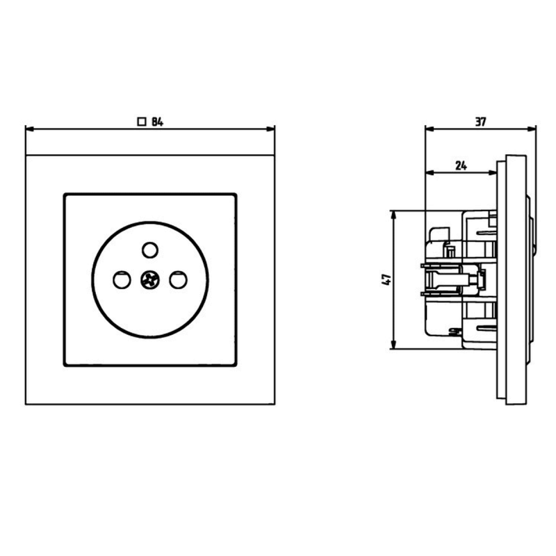OSPEL SONATA Gniazdo pojedyncze z uziemieniem, srebrny matowy KOD GP-1RZ/M/38