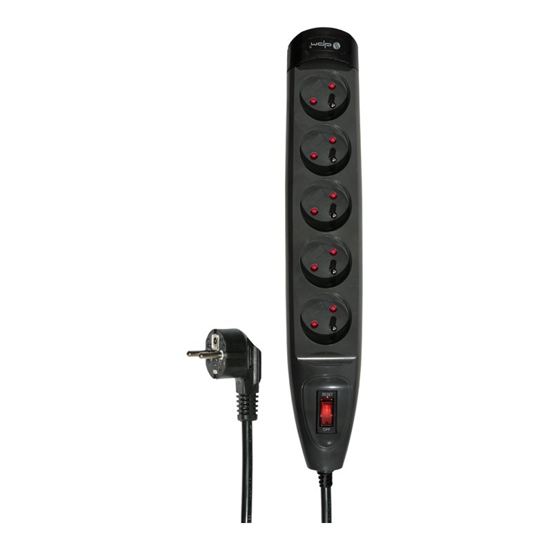 DPM Listwa ochronna z wyłącznikiem GRAFITOWA 5 gniazd z uziemieniem Dł. 3M Kod FMP7130