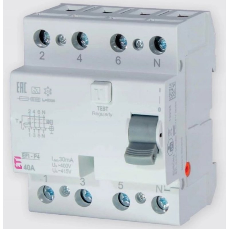 ETI, Wyłącznik różnicowoprądowy EFI6-P4 AC 40/0.03,  4-biegunowy KOD: 002061652