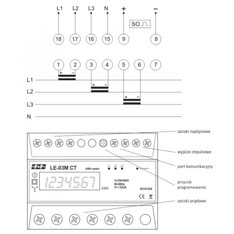 F&F Licznik zużycia energii LE-03M CT KOD LE-03M-CT 