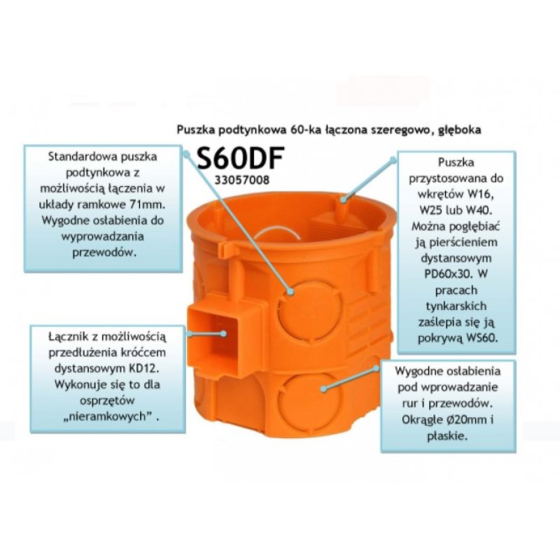 SIMET S60DF Puszka podtynkowa 60mm, głęboka, szeregowa KOD 33057008 