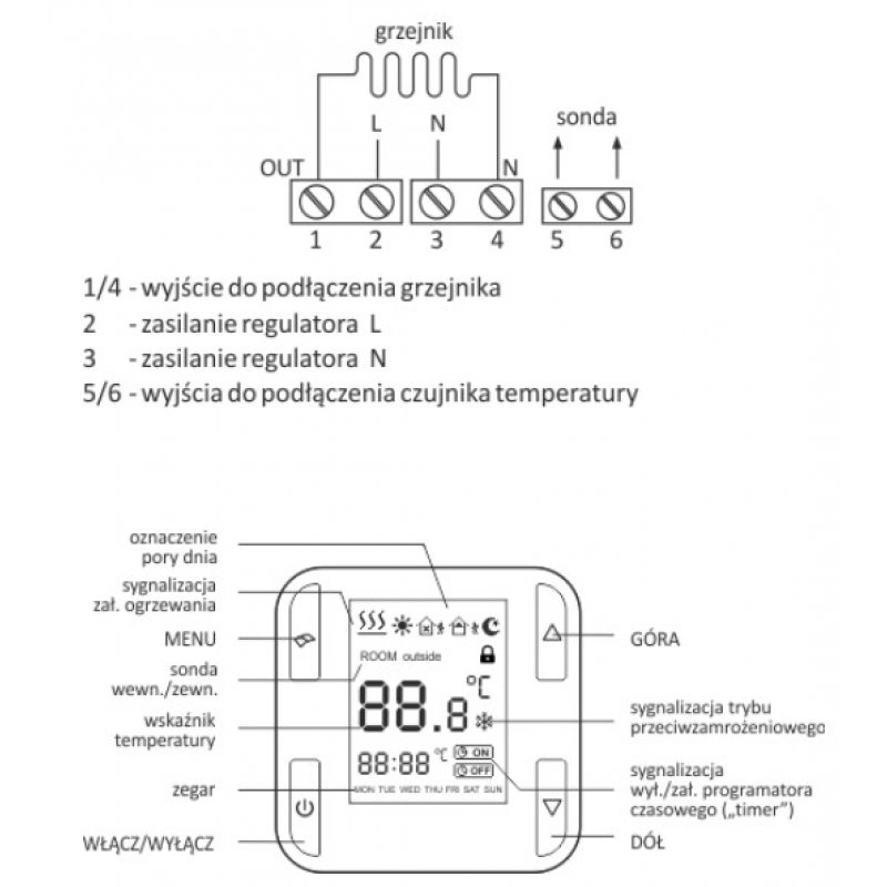 F&F RT-825 Regulator temperatury z programatorem tygodniowym, Zakres temp. 5÷60ºC. Kod RT-825 