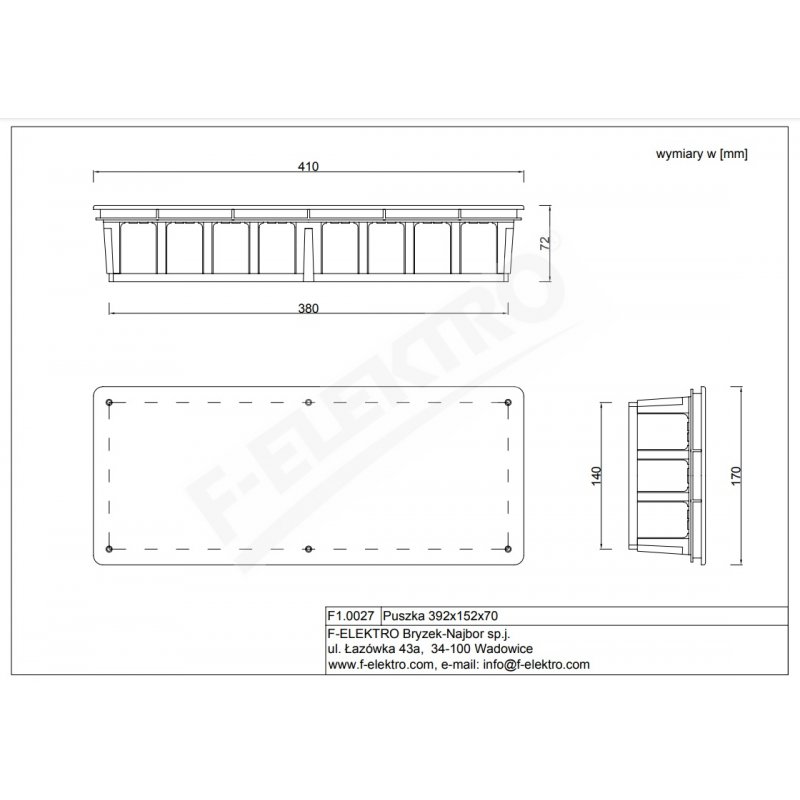 F-ELEKTRO Puszka podtynkowa 392x152x70 KOD F1.0027 