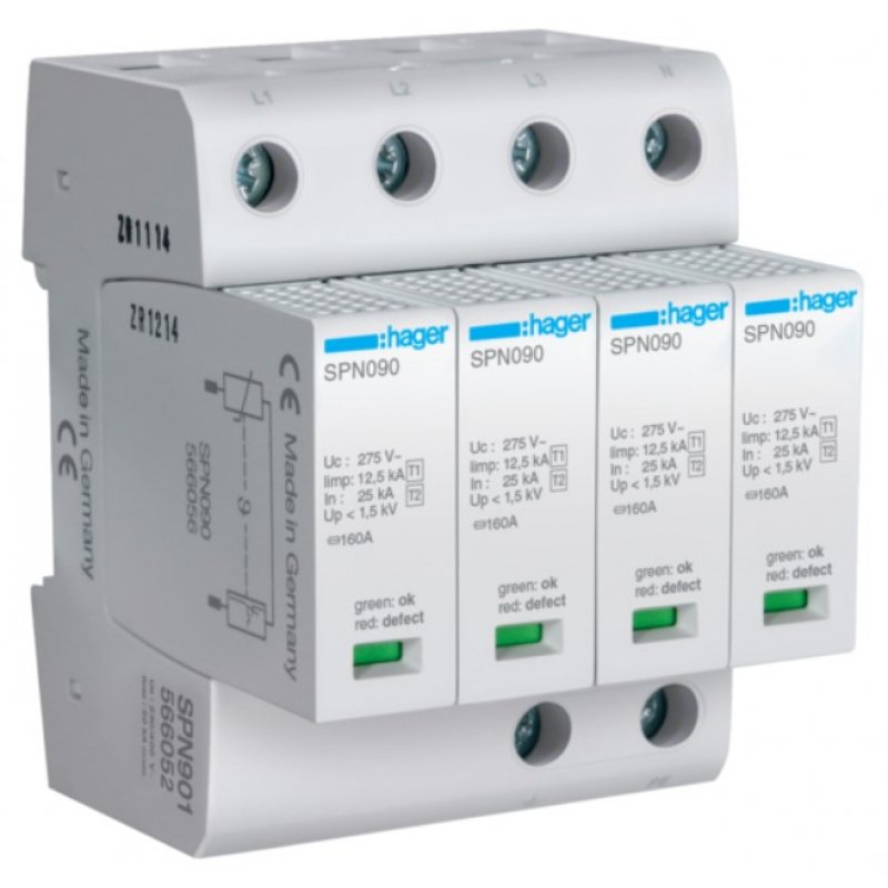 HAGER SPD Ogranicznik przepięć T1+T2 MOV 4P sieć TN-S Iimp=50 kA Up1,5kV KOD SPN901