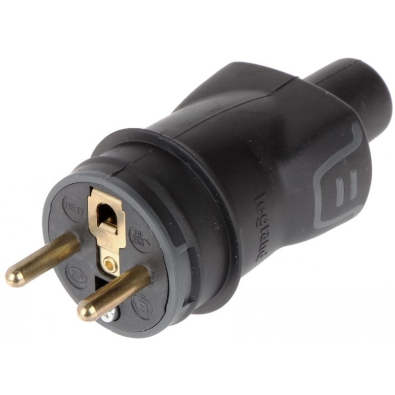 Legrand HELMO Wtyczka gumowa 2P+Z, IP44, zaciski śrubowe, czarna KOD 50114