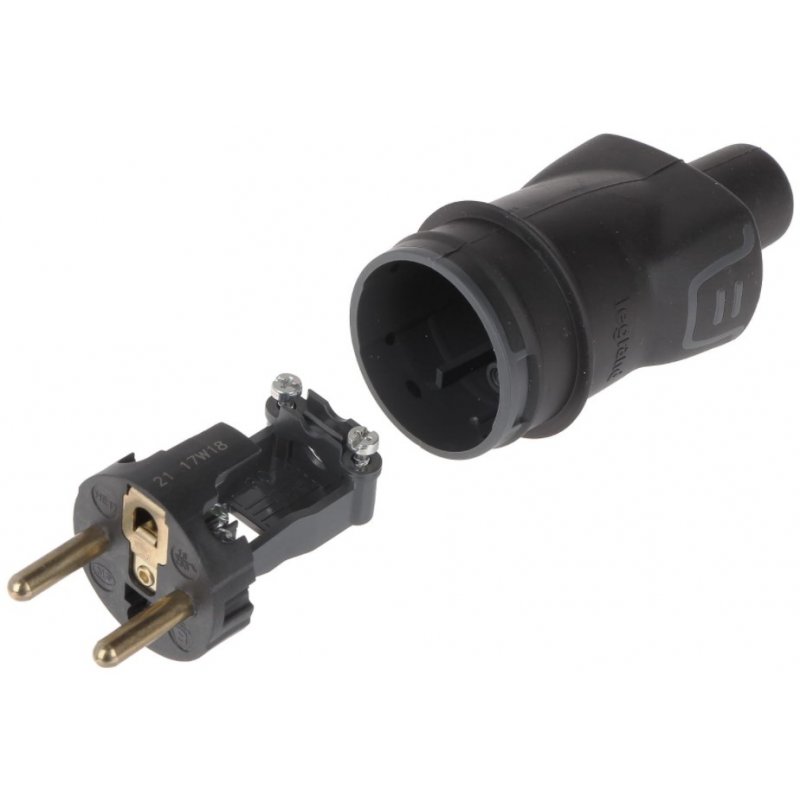 Legrand HELMO Wtyczka gumowa 2P+Z, IP44, zaciski śrubowe, czarna KOD 50114 