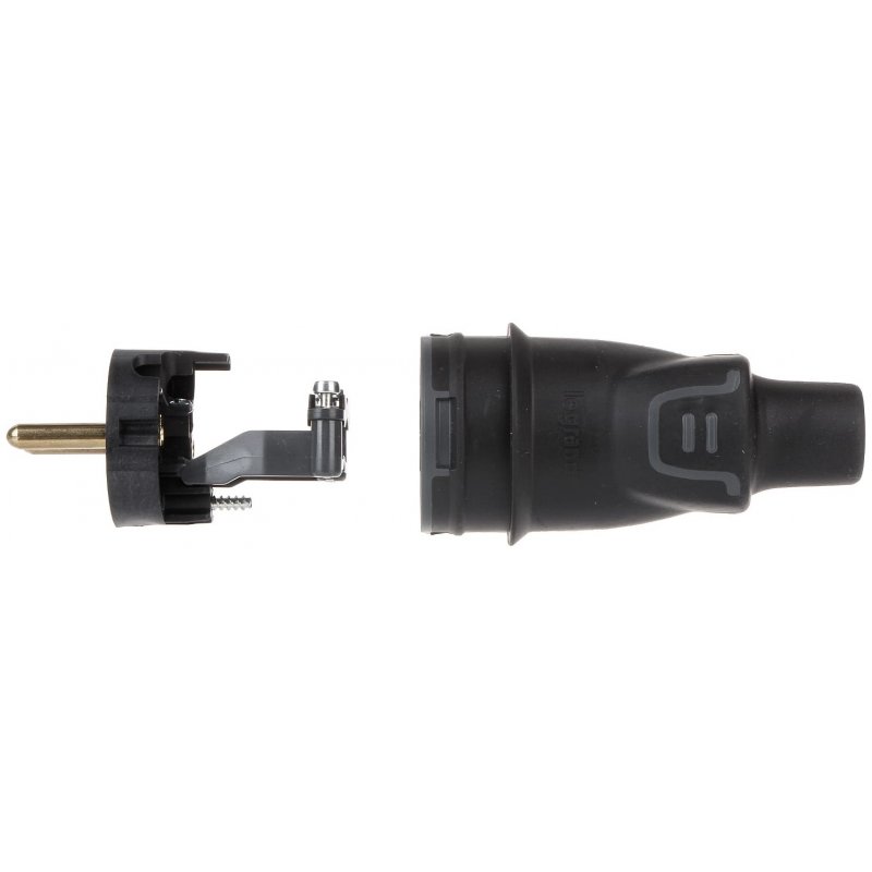 Legrand HELMO Wtyczka gumowa 2P+Z, IP44, zaciski śrubowe, czarna KOD 50114 