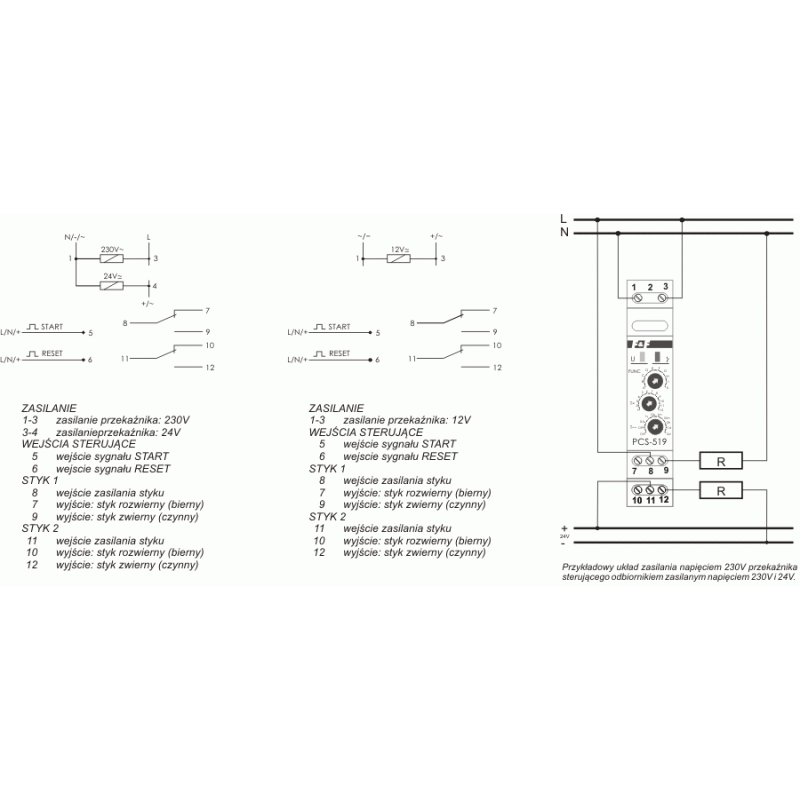 F&F Przekaźnik czasowy, 10-funkcyjny z wejściami START i RESET KOD: PCS-519 DUO 