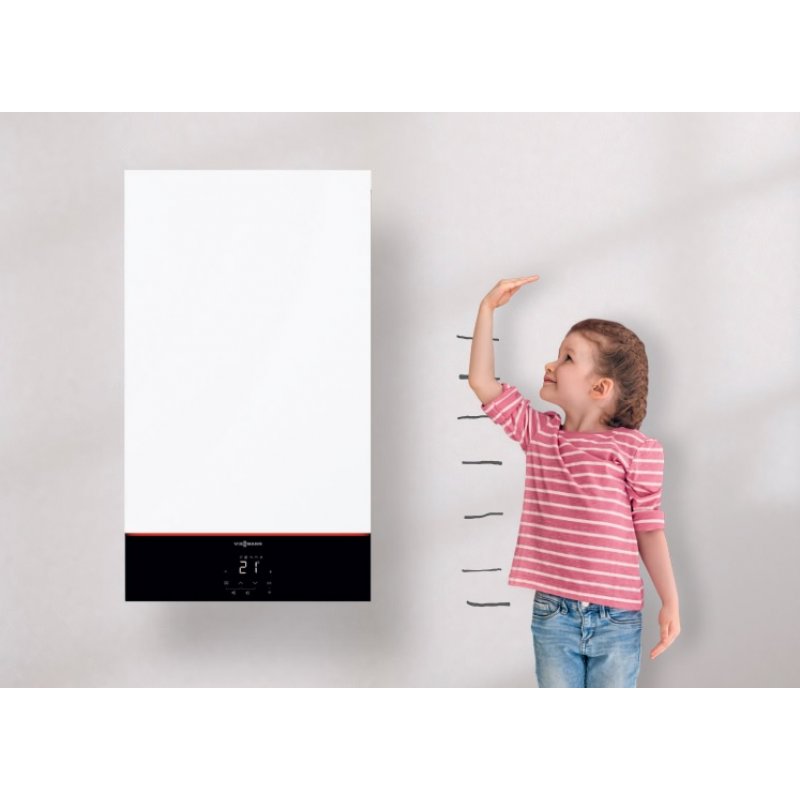 Viessmann Vitodens 111-W 25 kW B1LG Kocioł kondensacyjny, moc 3,2-25kW z zasobnikiem warstwowym 46l wraz z armaturą przyłączeniową kod Z030970 