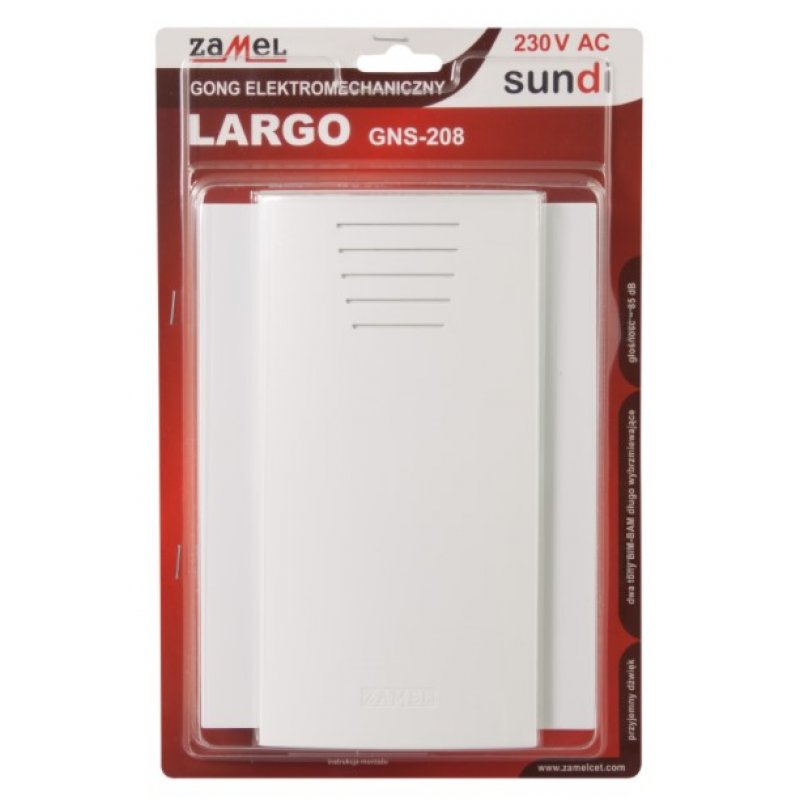 Zamel LARGO GNS-208-BIA Gong dwutonowy BIM-BAM długo wybrzmiewające, 230 V, biały Kod SUN10000101 