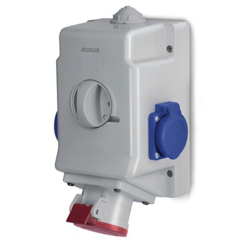 SCAME OPTIMA-COMBI Gniazdo stałe natynkowe, 5-biegunowe, 32A, IP54, z przełącznikiem 0-1, 2 gniazda domowe KOD 513 3257-2FFS