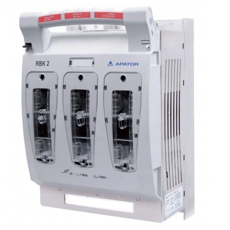 APATOR, RBK 2, Rozłącznik izolacyjny bezpiecznikowy, zaciski kablowe mostkowe, 690V, 400A KOD: 63-811685-011