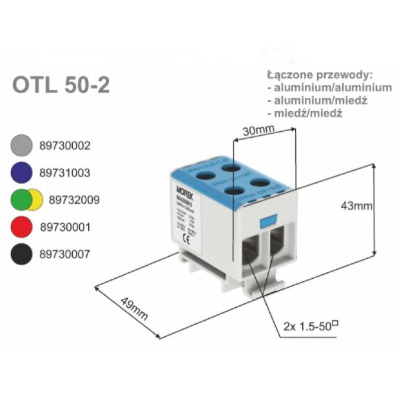 SIMET OTL50-2 Złączka szynowa gwintowa rozgałęźna AL/CU / 1,5-50 mm2 MAA2050B10 niebieski Kod 89731003 
