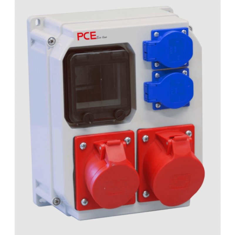 PCE ECOline Rozdzielnica stacjonarna, okienko 4 moduły, 1x16A/5p, 1x32A/5p, 2xGS 250V 16A, IP54, KOD: 90EKO004