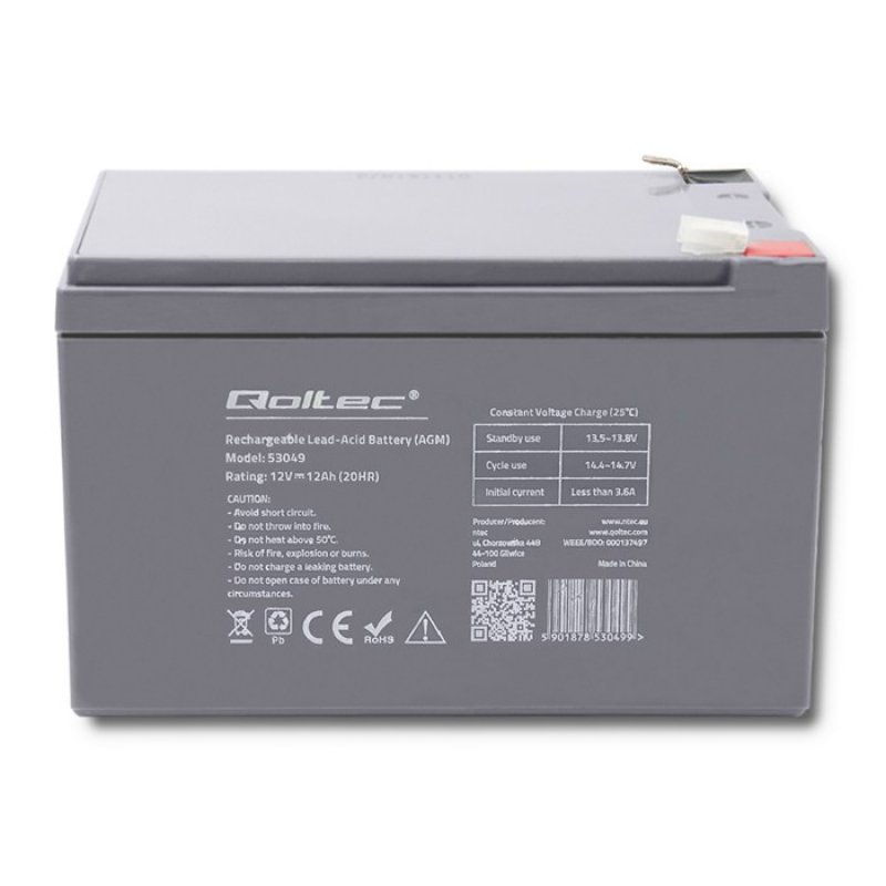 Qoltec Akumulator AGM, 12 V, 12 Ah, max. 180A, KOD 53049 