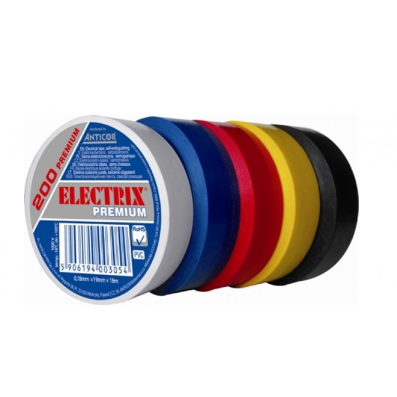Anticor Electrix 200 Premium Taśma elektroizolacyjna PCV, tęcza 5 rolkowa 0,18mmx18mx18m Kod PE-200P18T-K019018