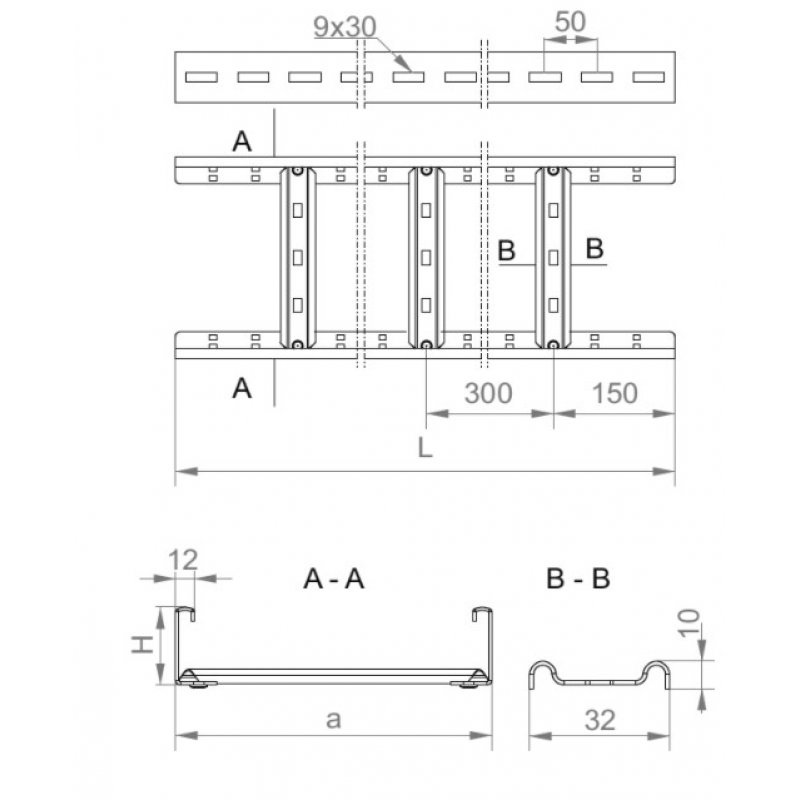 Baks DKP300H50/3 N Drabinka, grubość blachy 1,5mm, Długość 3m Kod 455430 