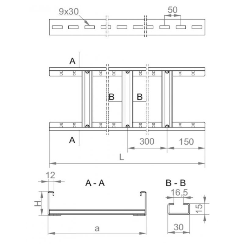 Baks DUP/DUOP300H60/3 N Drabinka, grubość blachy 1,5mm, E90, Długość 3m Kod 466330 