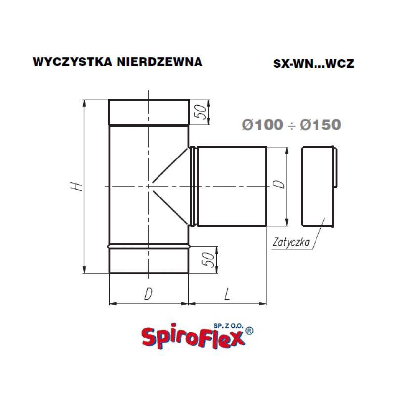 Spiroflex Wyczystka z zatyczką fi 150 , stal nierdzewna kod. SX-WN150WCZ 