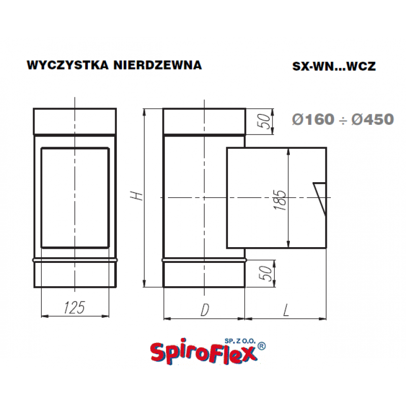 Spiroflex Wyczystka prostokątna fi 180 , stal nierdzewna kod. SX-WN180WCZP 