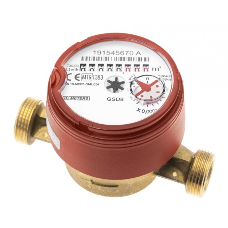 Bmeters GSD8-I DN20 3/4 R130  AC Q3=4,0 Wodomierz suchobieżny, jednostrumieniowy z interfejsem indukcyjnym, ciepła woda Kod 8IA00C24SSDIVS