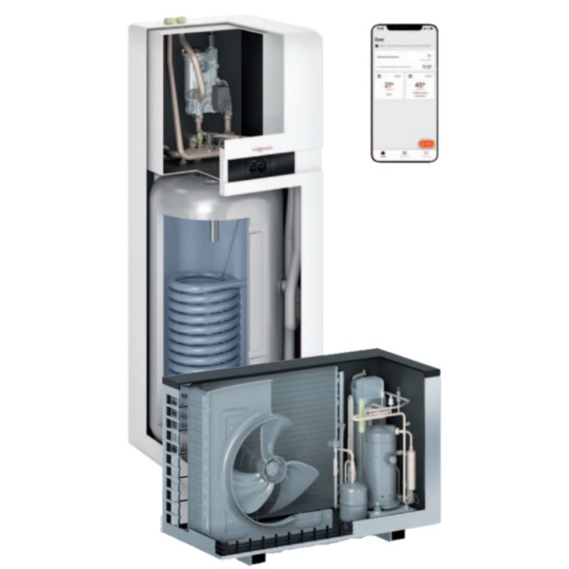 Viessmann Vitocal 222-A Pompa ciepła powietrze/woda 4,2 kW, zintegrowany zbiornik 220 litrów, 230 V, Vitotronic 200, active cooling, AWOT-M-E-AC 221.A04, kod: Z021143 